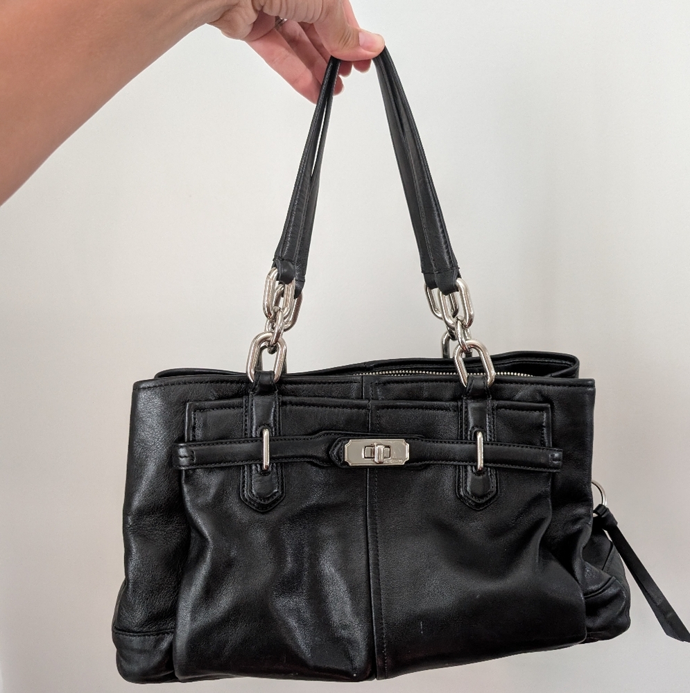 Coach Chelsea Jayden Carryall Black Leather Silver Hardware EUC Y2k